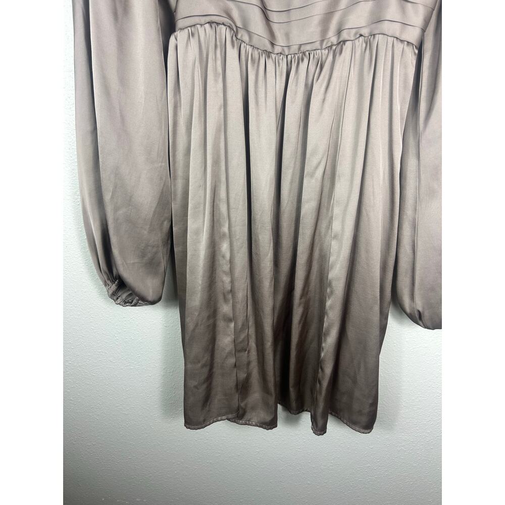 Abercrombie & Fitch Emerson Satin Long Sleeve Mini Dress Taupe XST Minimalist - Picture 6 of 10